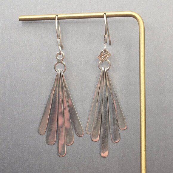 VTG Taxco TV-21 Sterling Silver Fan Dangle Earrings 2.75" Mexico 11.45g - Picture 6 of 9